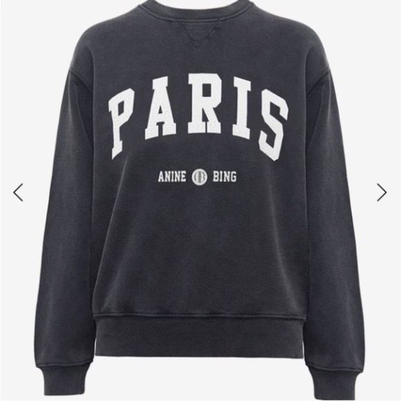 Anine Bing Ramona Paris Sweatshirt Washed Black M - Picture 1 of 10